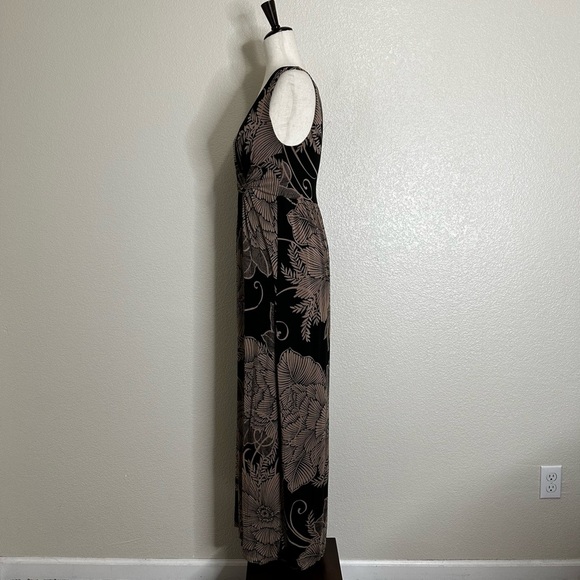 Soma Boho Black Tan Leaf Print Jersey Knit Surplice V-Neck Maxi Dress, Size XS - Picture 5 of 12